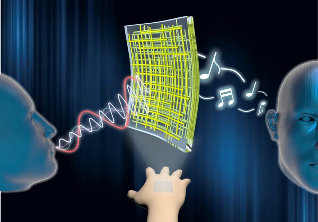 Ultrathin transparent and conductive hybrid NMs can be used to create transparent, skin-attachable loudspeakers and voice-recognition microphones.