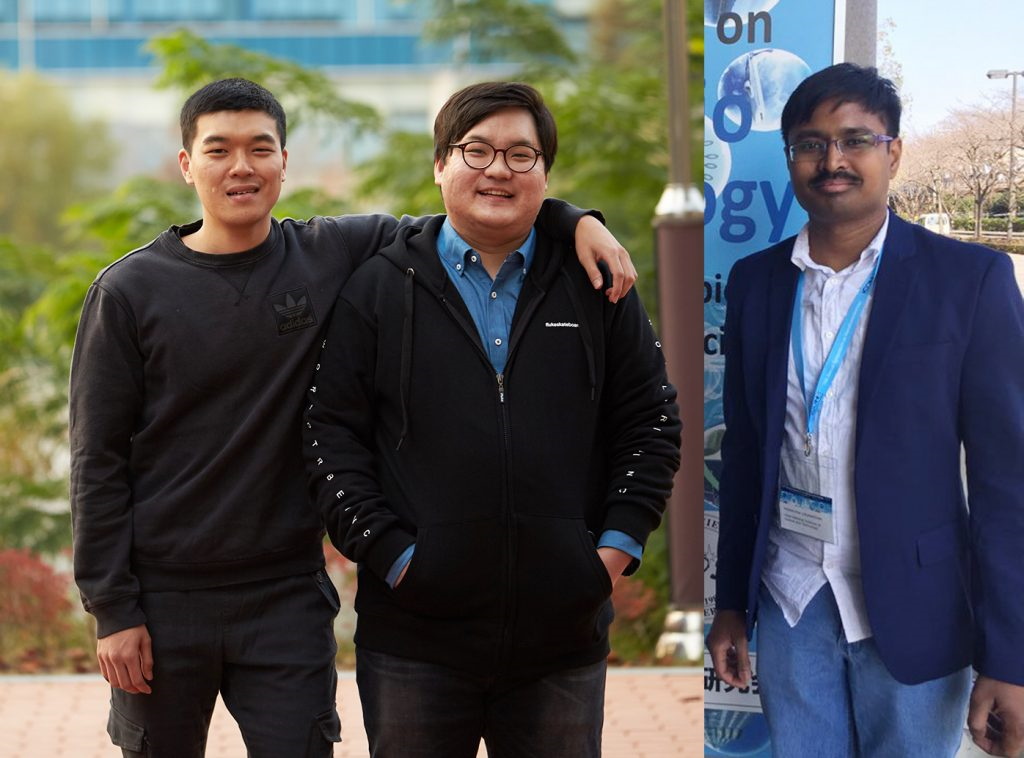 The 1st co-authors of the study. From left are Han Sol Kim, Jun Yong Oh, and Dr. Palanikumar.