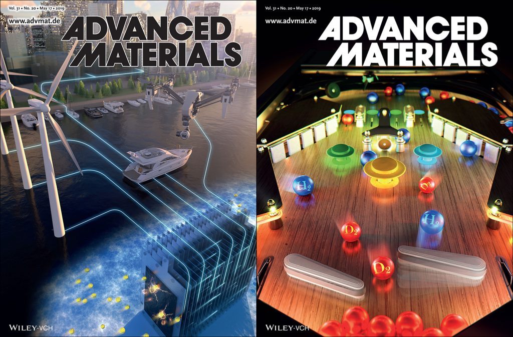 Above images, illustrating seawater batteries and hydrogen-deuterium separation, have been also featured inside the May 17th issue of the journal. | Image Credit: Advanced Materials