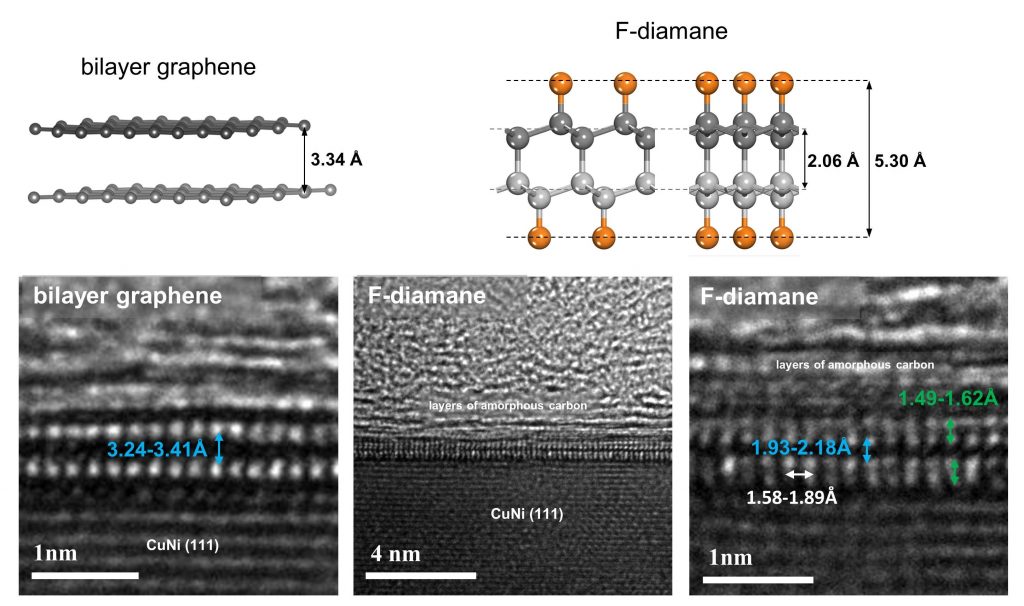 Comparison between bilayer graphene and fluorinated monolayer diamond (F-diamane)