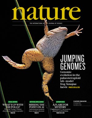 10월 20일자 네이처 표지로 아프리카발톱개구리가 선정됐다. | 출처: Nature