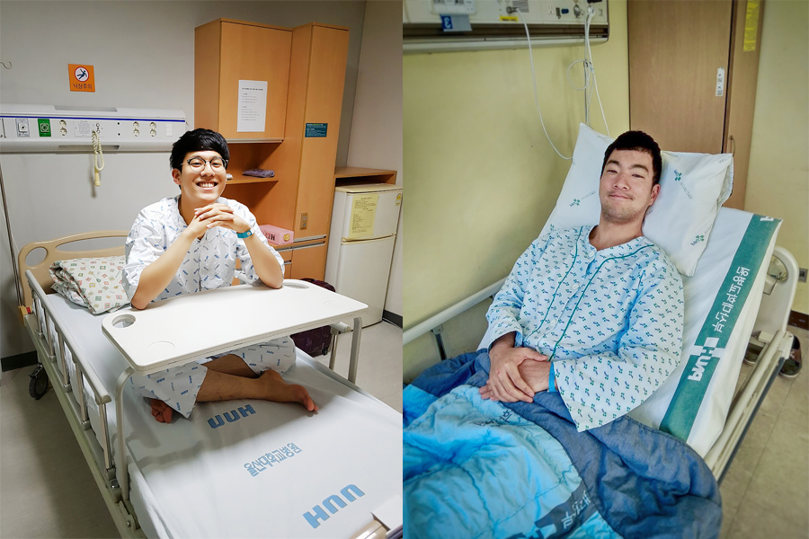 이명준(왼쪽), 정현기(오른쪽)학생은 20일(수) 병원에 입원해 조혈모세포를 기증했다. | 사진: 이명준, 정현기 학생 제공