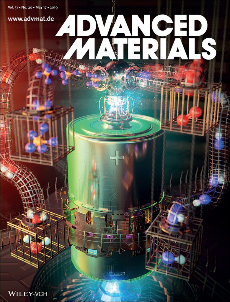 리튬이온배터리의 안정화를 위한 물질 탐구를 표현한 그림이 뒤표지로 실렸다. | 사진: Advanced Materials
