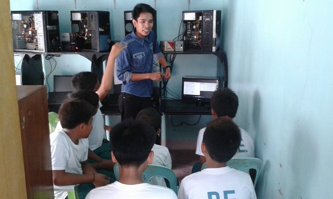 Elementary students of the Philippines, watching Mathematics video lectures, provided by Mr. Choukriya.