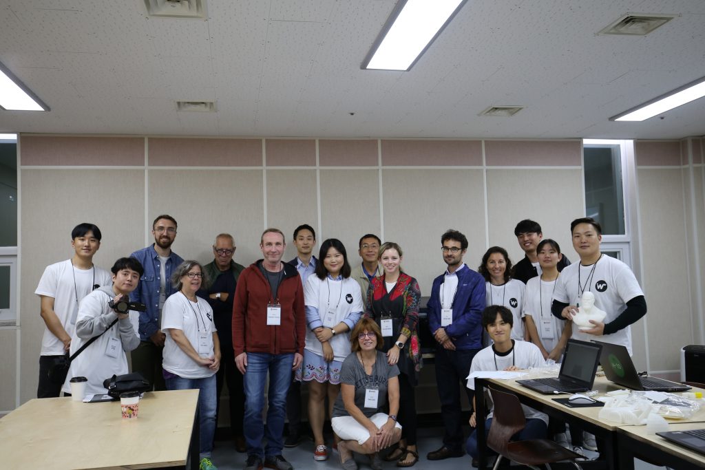 Represented within the photo are teachers from Busan Foreign School and the East Asian Region (China, Philippians, and across Korea), together with industry partners (3DPlus) and UNIST DHE members.