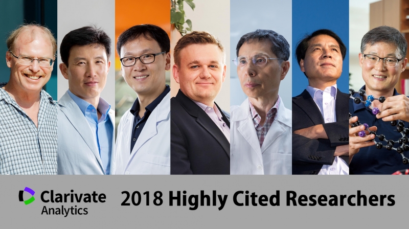 Seven Highly Cited Researchers at UNIST named in Global Highly Cited Researchers 2018 List. From left are Rodney S. Ruoff, Jaephil Cho, Jin Young Kim, Christopher W Bielawski, Kwang Soo Kim, Sang Il Seok, and Jong-Beom Baek. l Photo Credit: Kyoungchae Kim, Ahn Hong Bum