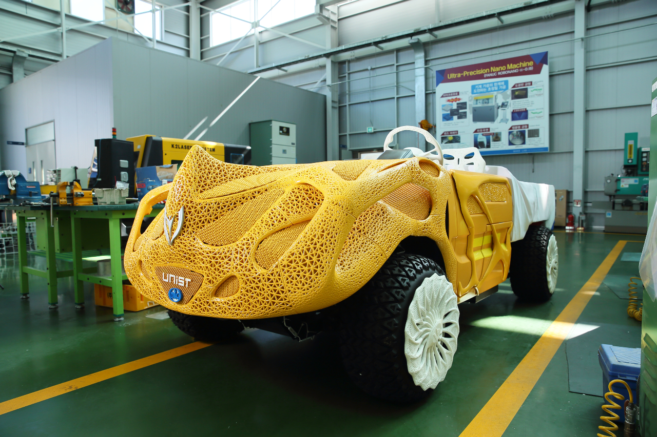 Rhino, a 3D printed electric car developed by Professor Namhun Kim in the Department of Mechanical Engineering at UNIST.