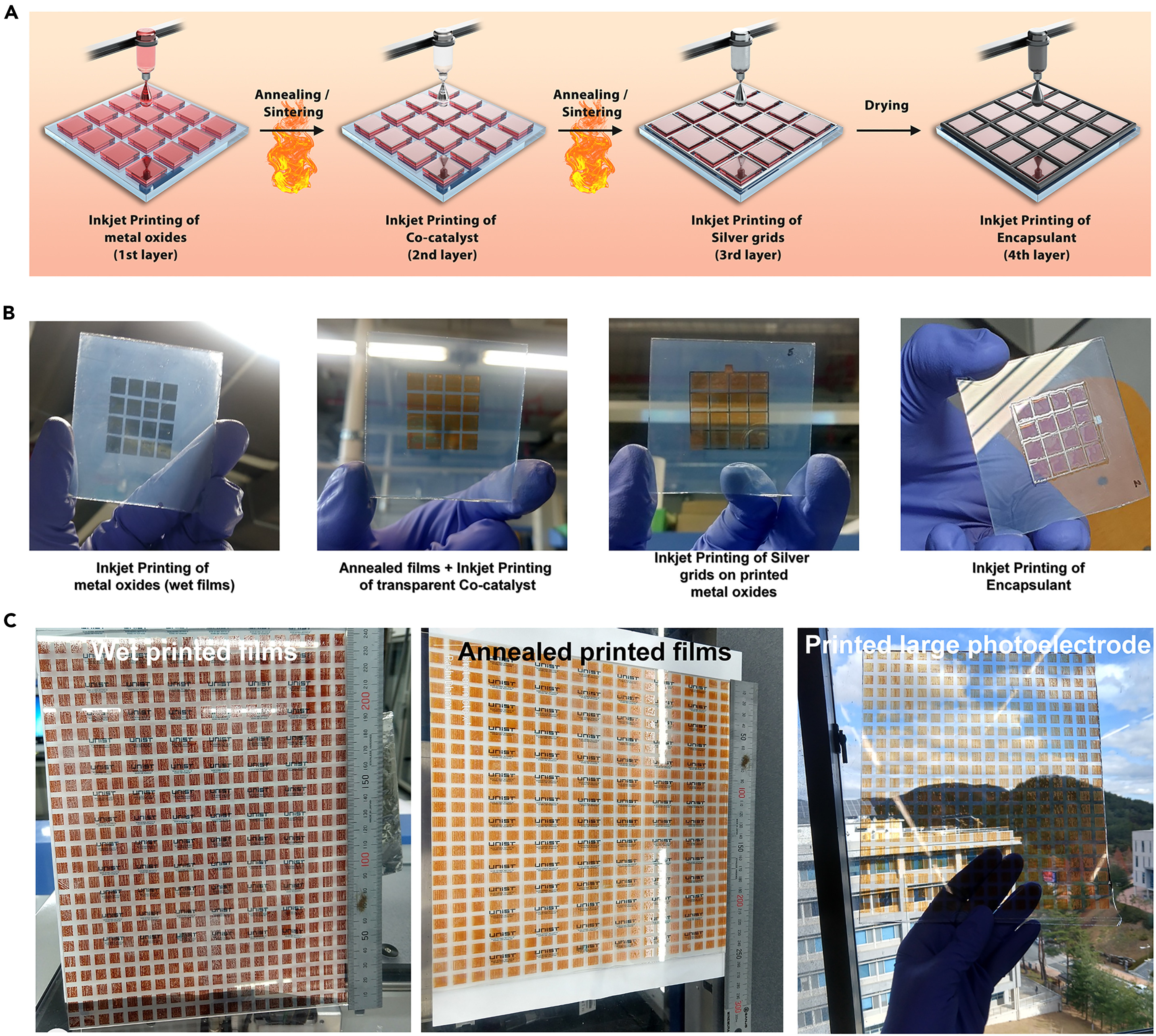 Figure 2. Protocol for fully inkjet-printed, thin-film large photoelectrodes for proof-of-concept