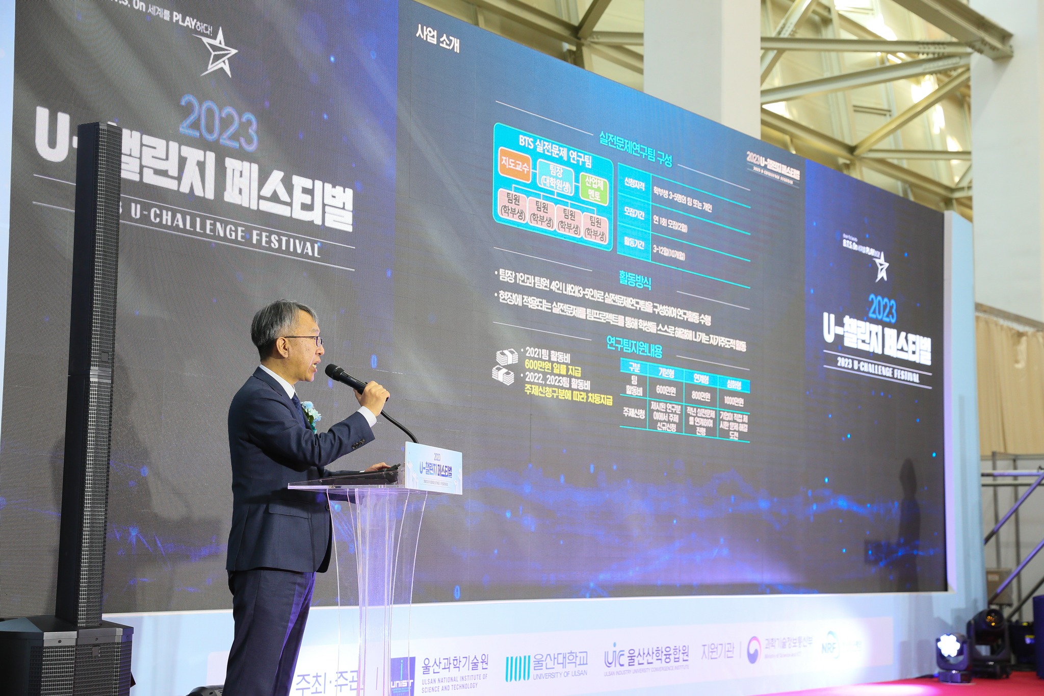 Dean Sung Youb Kim (College of Engineering, UNIST) at the opening ceremony of 2022 U-Challenge Festival, delivering congratulatory remarks.