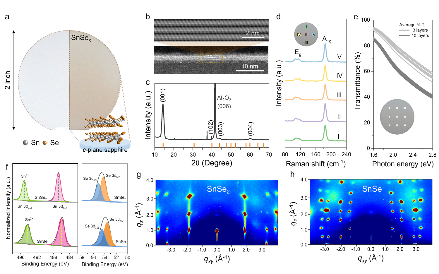 Direct MOCVD growth of wafer-scale 2D SnSe2 films.