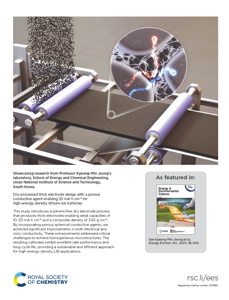 The work by Professor Kyeong-Min Jeong in the School of Energy and Chemical Engineering at UNIST has been featured on the backcover of Energy & Environmental Science (IF 32.4) and published on January 21, 2025.