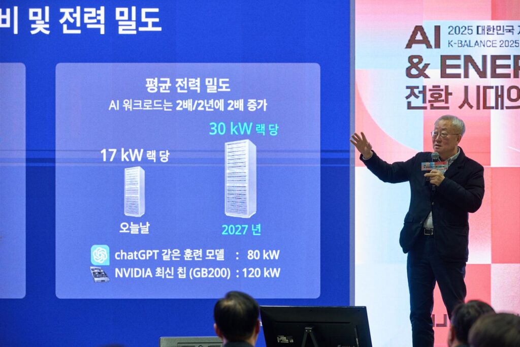 President John Choe of ENCORED, discussed rising data center electricity demand during his presentation on AI and energy.